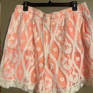 Lane Bryant Coral and Cream Lace Shorts